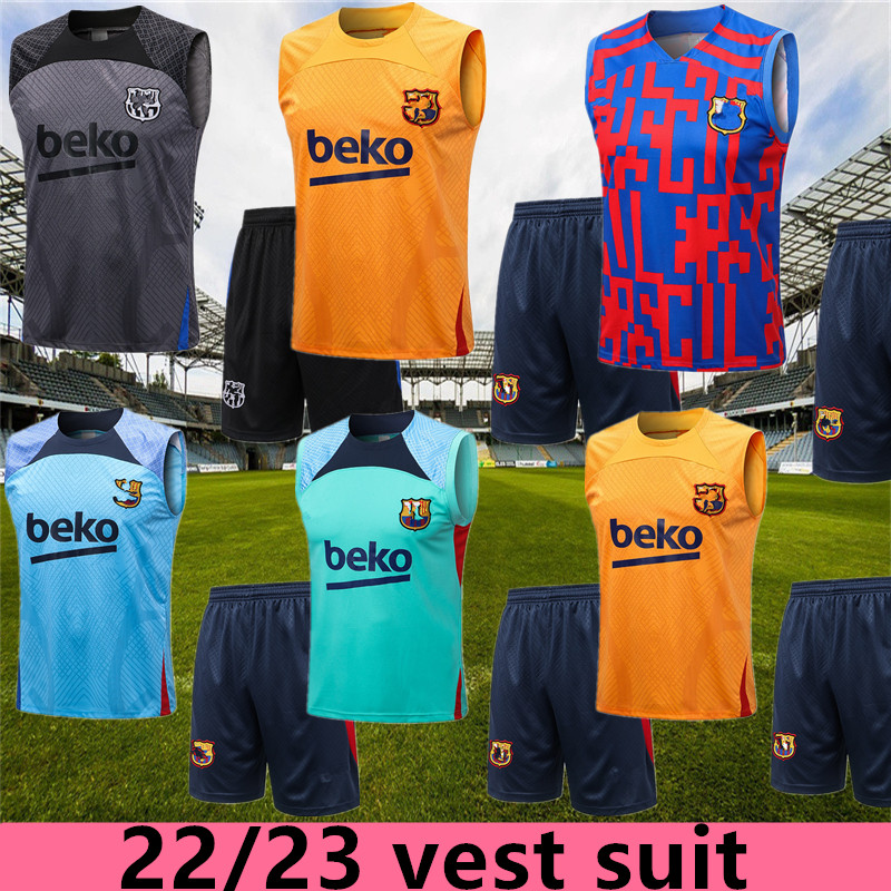 

top 2022 2023 Men's Barcelona TRACKSUIT Vest Football Jersey barca SET ADULT TRAINING SUIT 22 23 Short Sleeve Shorts Set Sportswear, Gray