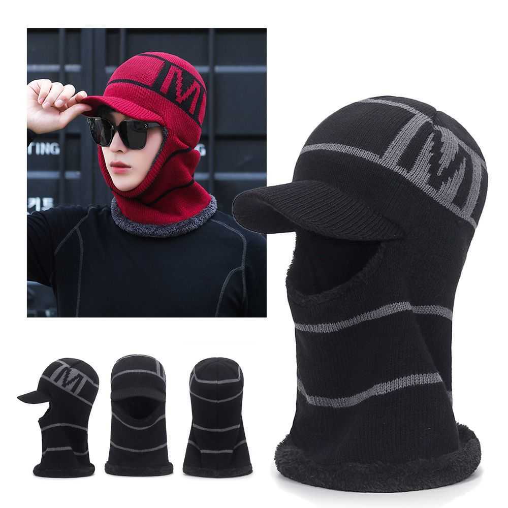 Bonnet 2022 hiver chapeau pour hommes cagoule masque Bonnet s ensemble tricoté femmes épais laine cou écharpe Y2209