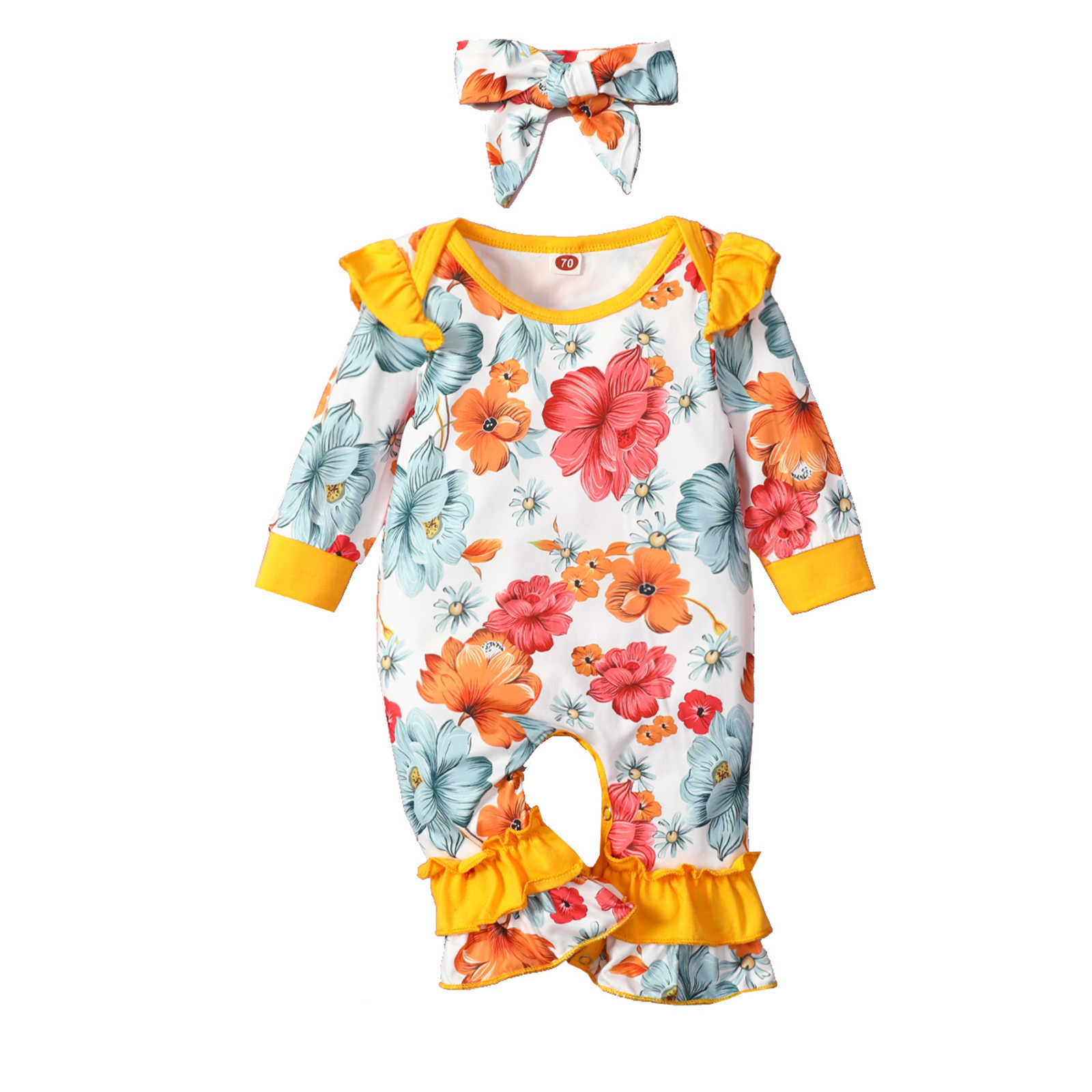 

Rompers Baby Girls Romper Clothes Spring Newborn Bebes Romper 024M Toddler Infant Floral Jumpsuits Headband Outfit Children Costumes J220922, Red