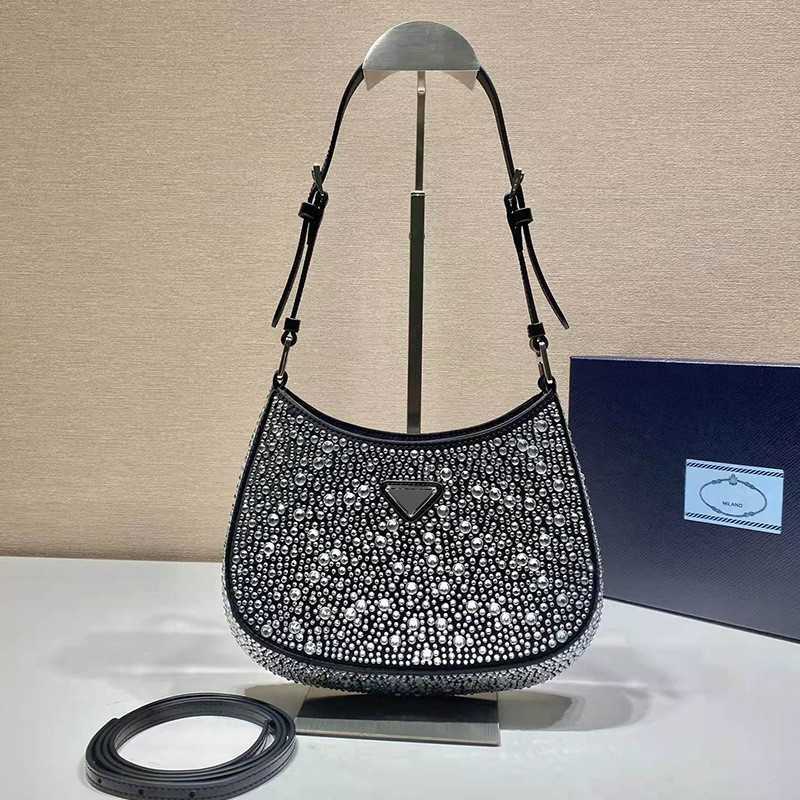 

Evening Bags P family women's bag Cleo Satin underarm 2021 new sky star crystal bright face diagonal shoulder, Diamond black