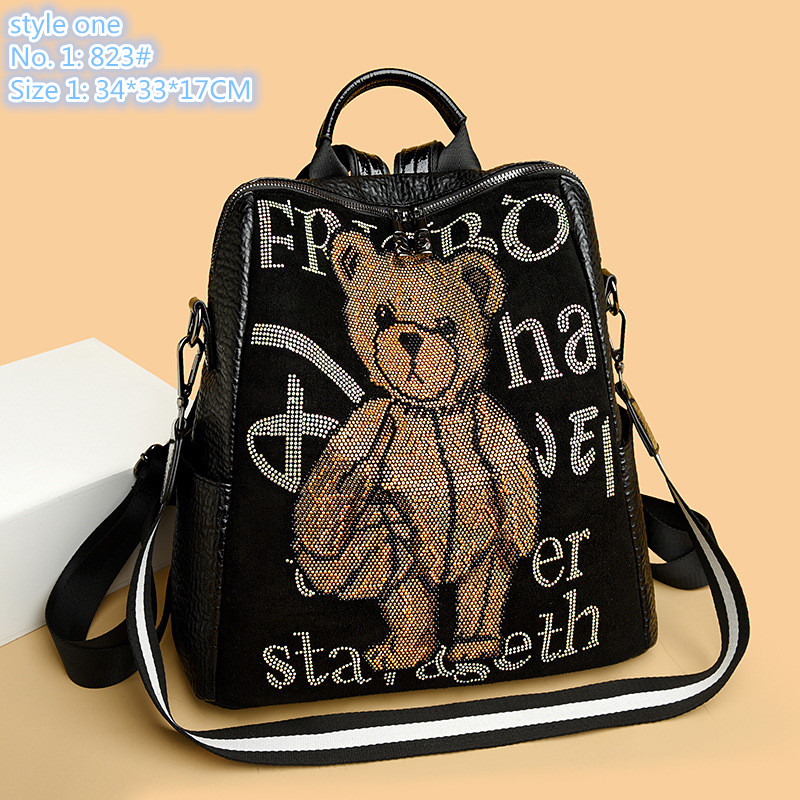 

Wholesale ladies shoulder bags 2 styles sweet and cute cartoon sequined messenger bag beautifully studded fashion backpack multifunctional leather handbag, Silver-823#-style one