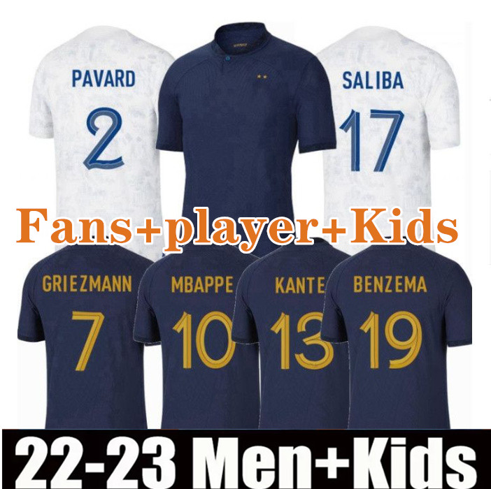 

2022 soccer jersey 2022 2023 MBAPPE GRIEZMANN KANTE POGBA maillots de football maillot equipe French Child kit socks Men Fans player version Size XXXL XXXXL, Away