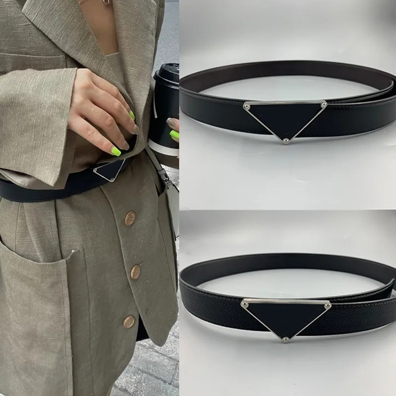 

Fashion Belt Luxury Designers Belts For Women Big Black Triangle Buckle Waistband Leather Man Belt Girdle Womens Brand P 22092407WA