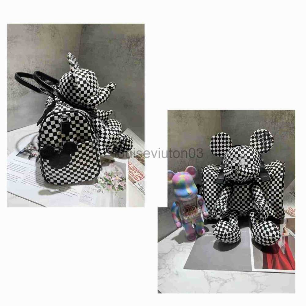 

Designer Cute Mouse Bag Tote Shoulder Handbag Mens Womans Cute Cartoon Fashion Luxurious Checkerboard Black White Doll Pillow Crossbody Backpack, Black checkerboard