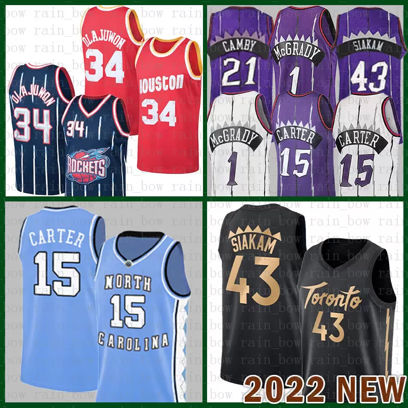 

2022 New Basketball Jersey Torontos Raptores Houstons Rocket Vince 15 Carter Hakeem 34 Olajuwon Pascal 43 Siakam Tracy 1 McGrady S-XXL Black, Jersey-menglong