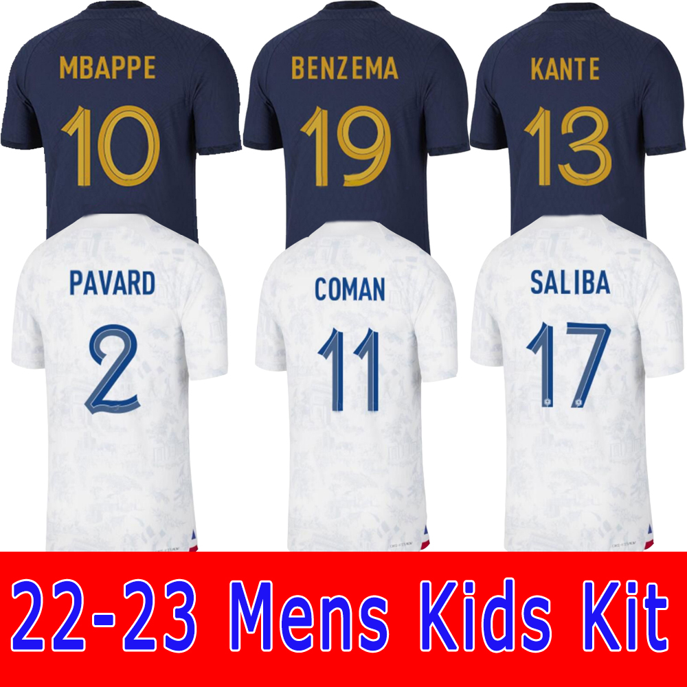 

22 23 soccer jersey Top football shirt French BENZEMA MBAPPE GRIEZMANN KANTE POGBA ZIDANE GIROUD MATUIDI Kimpembe VARANE PAVARO equipe Maillot de Men kids kit Set, Kids 23 away