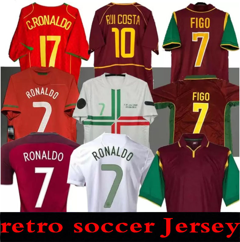 

Soccer Jersey 1998 1999 2010 2012 2002 2004 Retro RUI COSTA FIGO RONALDO NANI Football Shirts Camisetas de futbol Portugal Uniforms home away white red long sleeves