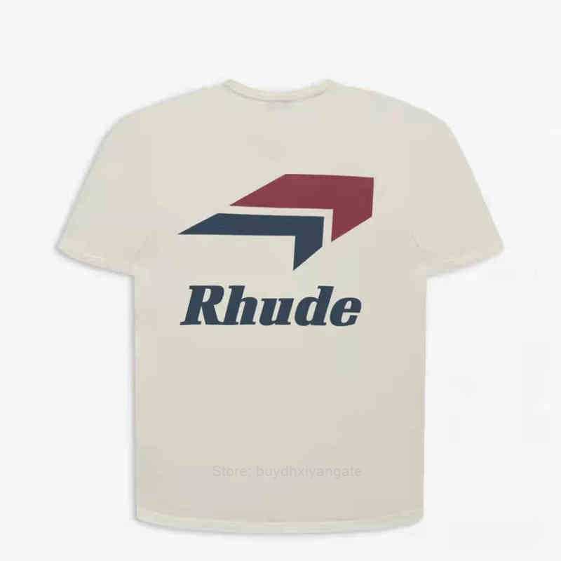 

American Fashion Brand Rhude Tee Printed Vintage Short Sleeve High Street Men' and Women' Loose t Shirt Spring Summer Quality, Apricot 1