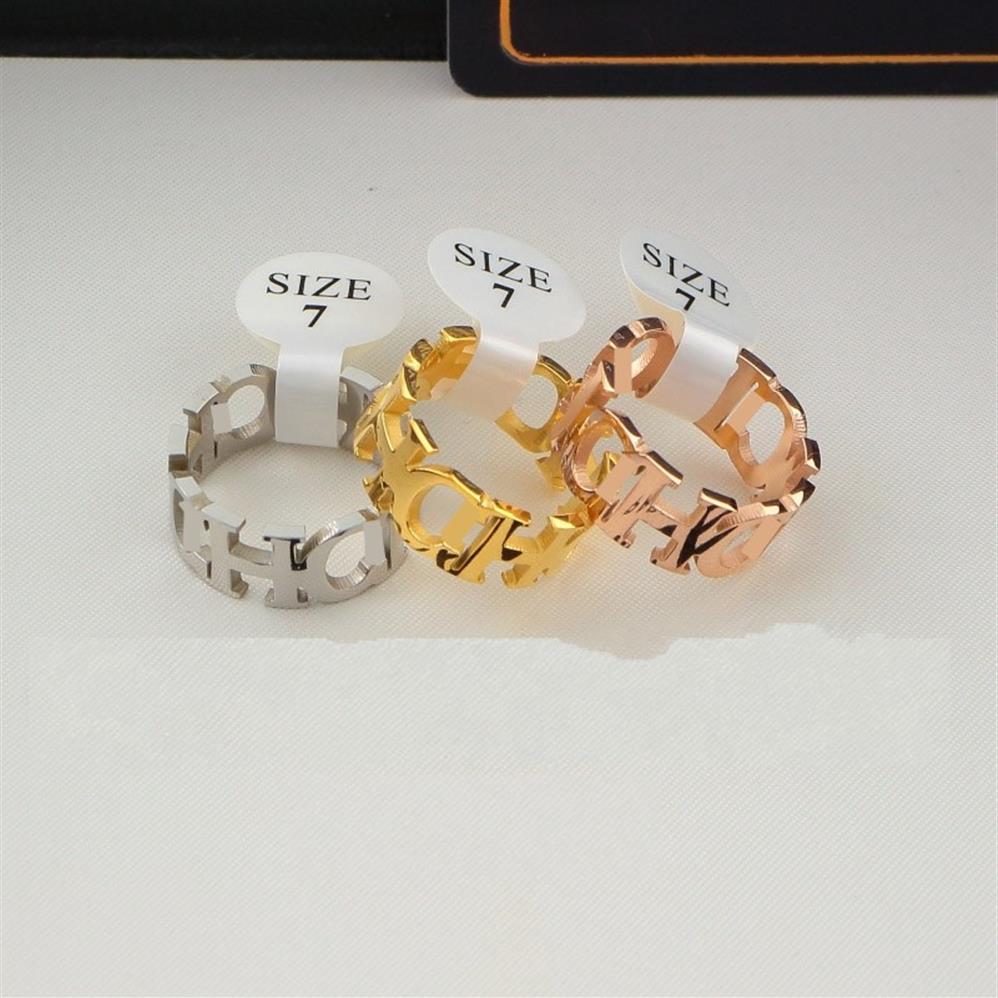 

Easy chic Top Quality Extravagant channel set hollow Ring Gold Silver Rose Stainless Steel letter Rings Fashion Women men wedding 224f