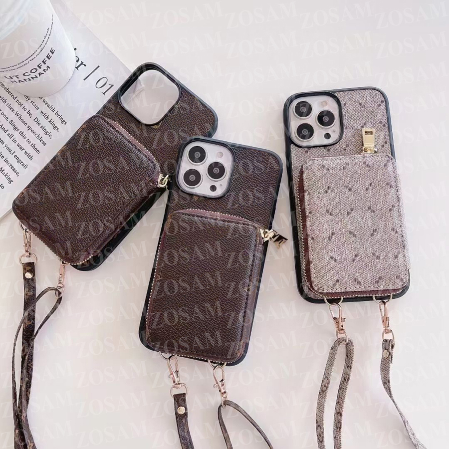

Luxury Zipper Card Pocket Phone Cases for iPhone 14 14pro 14plus 13 13pro 12 12pro 11 Pro Max X Xs Xr Leather Shoulder Cross Body Case Cover Flower Designer, #1 brown flower