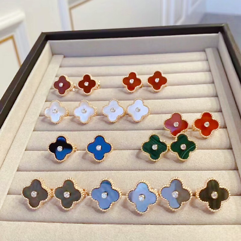 18K Gold Designer Womens Stud Earrings Color Shell Earrings 4 Leaf Clover Girls Valentines Day Christmas Gifts 316L Stainless Steel for women tur-image-807332678