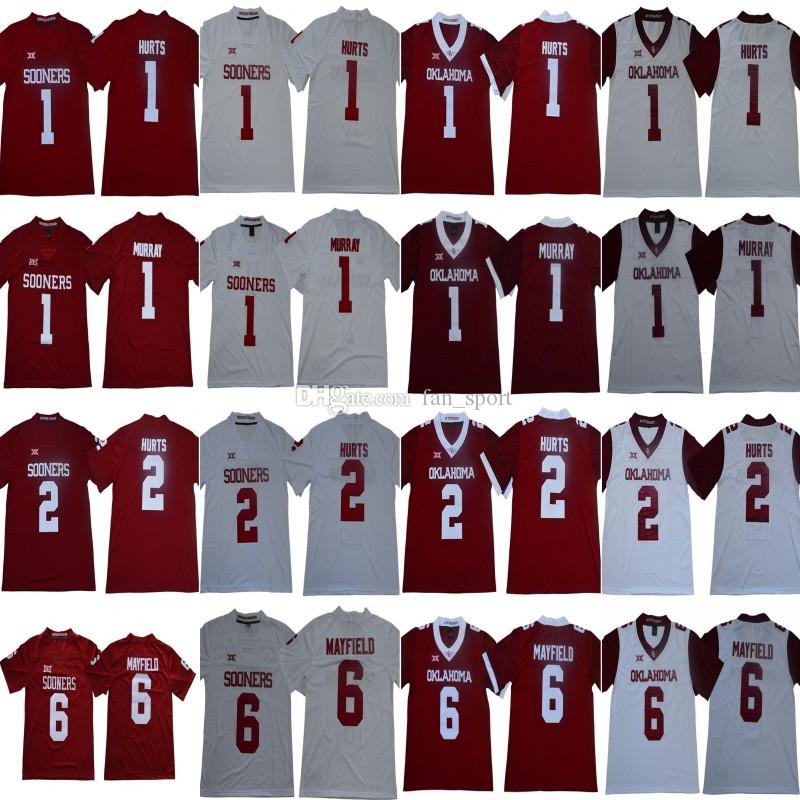 

College wear NCAA Oklahoma Sooners College 6 Baker Mayfield Jersey 1 Kyler Murray 1 Jalen Hurts 28 Adrian Peterson Red White Football Big 12, Men