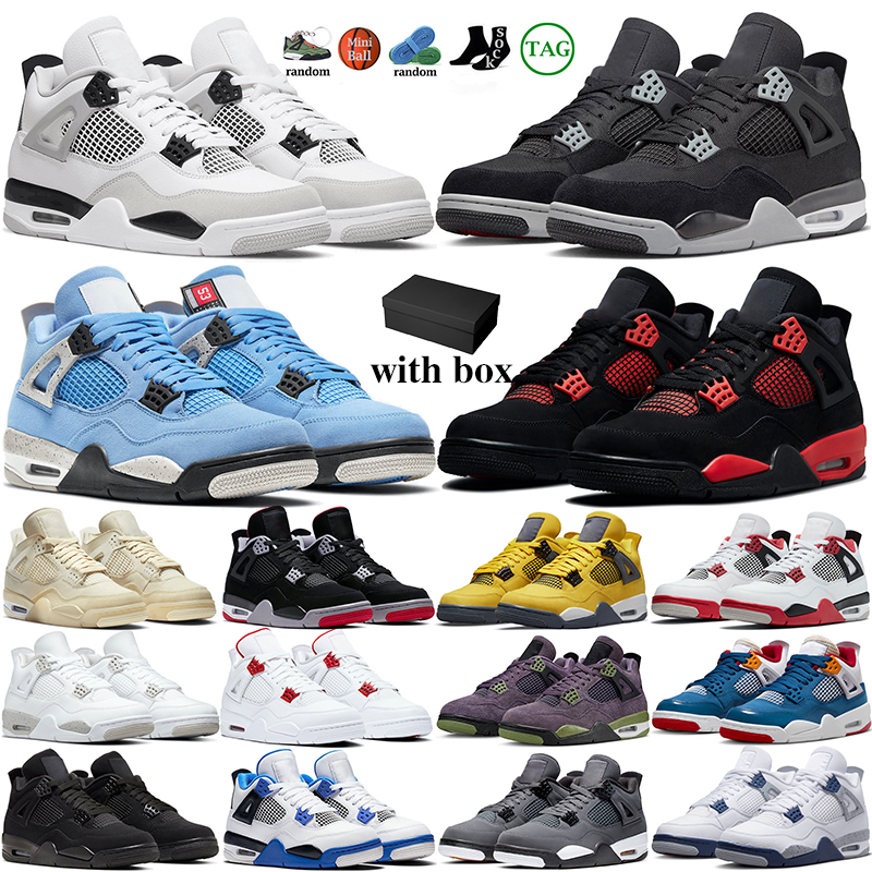 

with box 4s basketball shoes women men 4 Military Black Cat White Oreo Fire Red Thunder Sail University Blue Cool Grey Infrared Metallic, 10