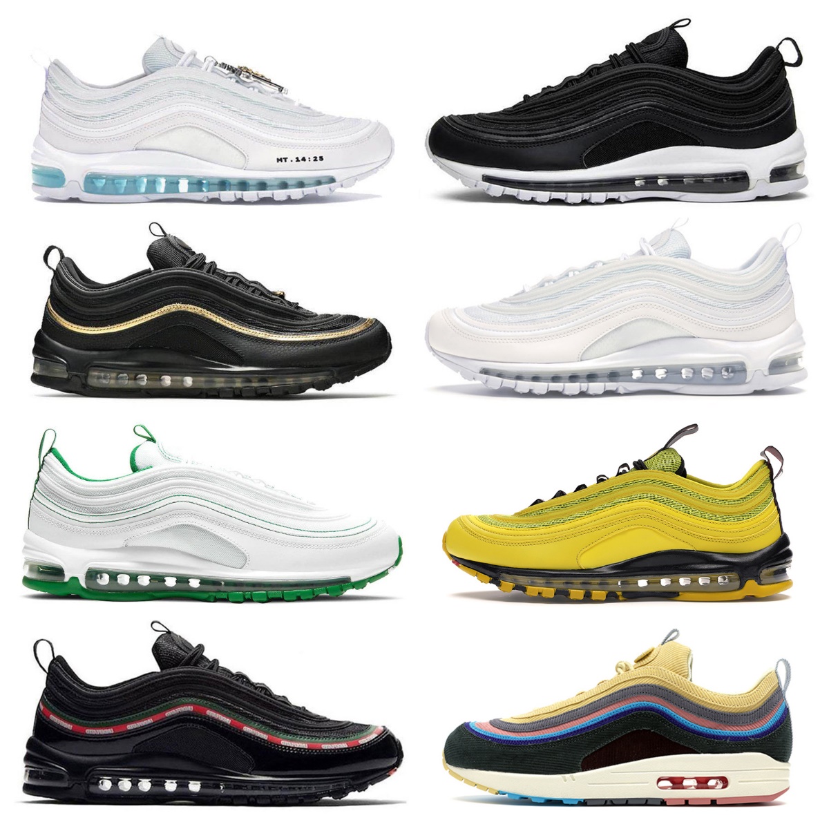 

97 97s Casual Shoes airs Mens Women Sean Wotherspoon mschf x inri jesus triple black white sliver bullet metalic gold max97 undefeated Bred Game Royal sports sneakers, Bubble package bag