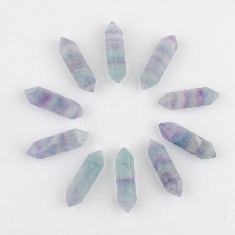 

Wholesale Natural Loose Gemstones Flourite Hexagonal Healing Pointed Reiki Chakra No Hole Pendant Beads Jewelry 30x8mm U3379