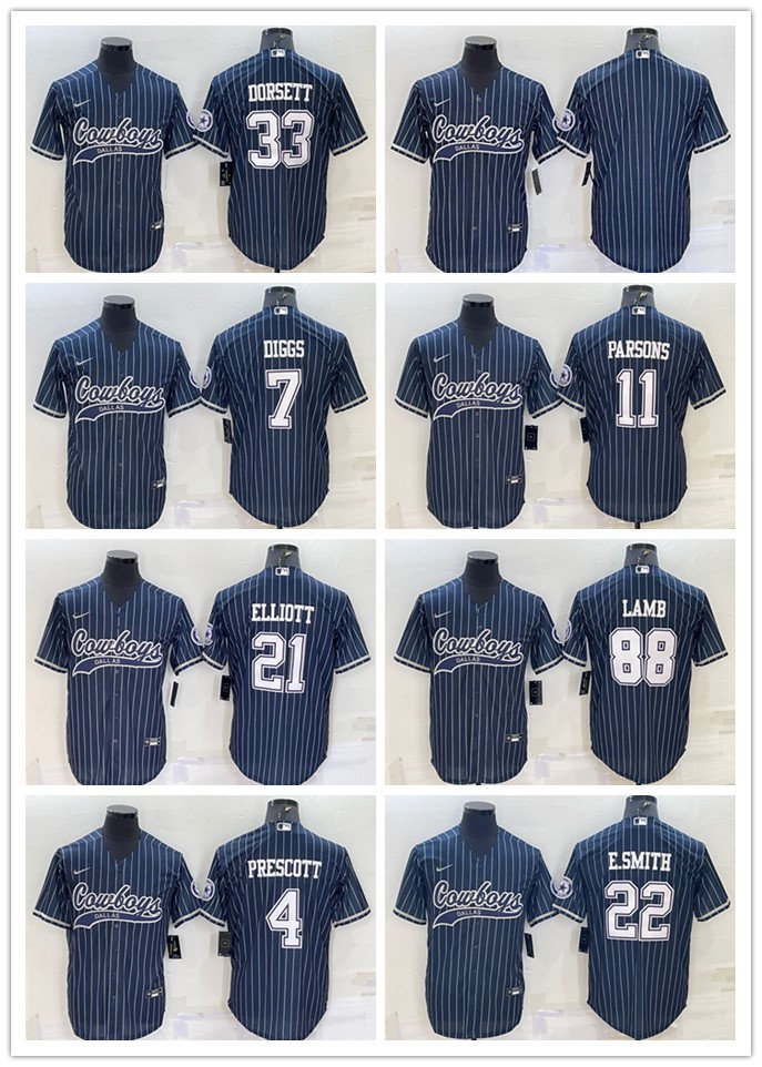

Baseball Football Jersey Dallas''Cowboys''MEN Dak Prescott Trevon Diggs Micah Parsons CeeDee Lamb Ezekiel Elliott Navy stripes Cool Base Stitched