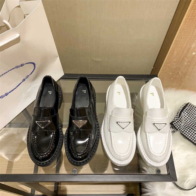 Prad Dress Shoes Women's New British Style Inner Heightening Leffer Shoes Thick Bottom Triangular Leather Women's Casual Shoes Pra