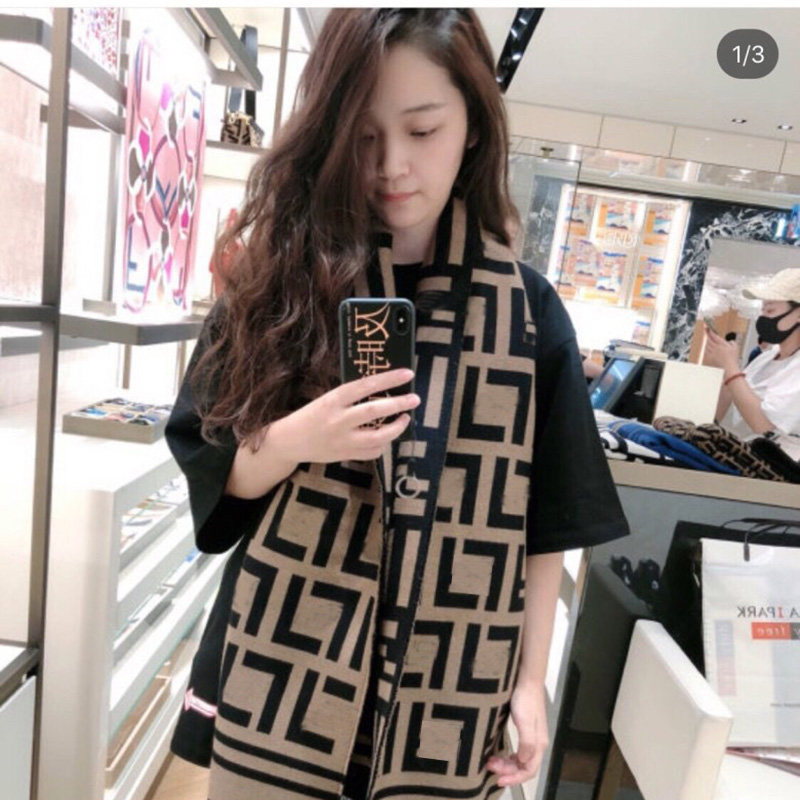 Écharpe en cachemire FF pour femmes imprimement pashmina châle et couverture de marque de luxe de luxe Bufanda echarpe femelle