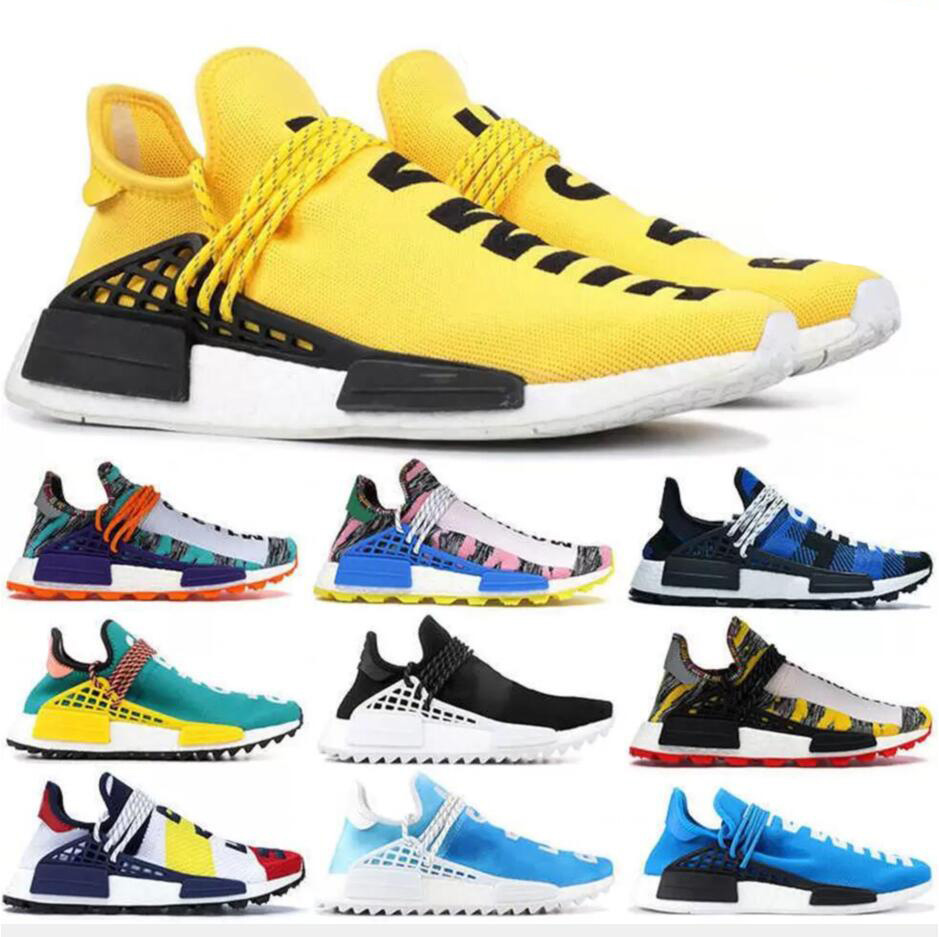 

2022 NMD Human race running shoes PW HU Pharrell yellow Solar Pack Red Orange BBC Multi-Color blue plaid sneakers men women traine, 8.bbc multi-color