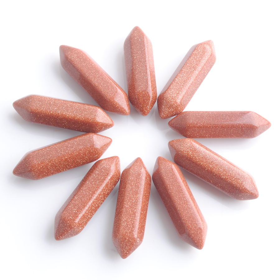 

Wholesale Loose Gemstones Hexagonal Healing Pointed Reiki Chakra Natural Golden Sand stone 30x8mm No Drilling Hole Pendant Beads U3322