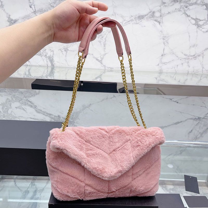 

Cosmetic Bags Cases Bags Cross Body Purse Fur Womens Shoulder Bag Designer Brand Wallet Tote Gold Hardware Genuine Leather Fashion Flap Luxury Handbag Winter, Pink