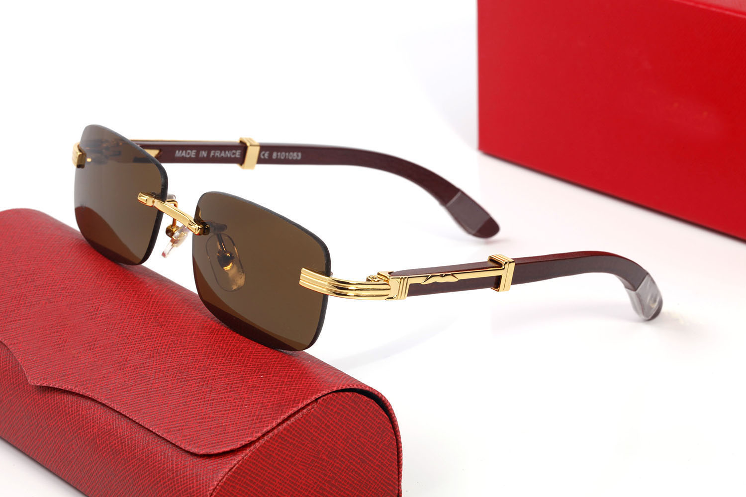 New Fashion Designer Retro Sunglasses for Women Mens Square Rimless Glasses Frame Clear Blue Red Brown Lenses Gold Metal Wood Frames Sun glasses Eye