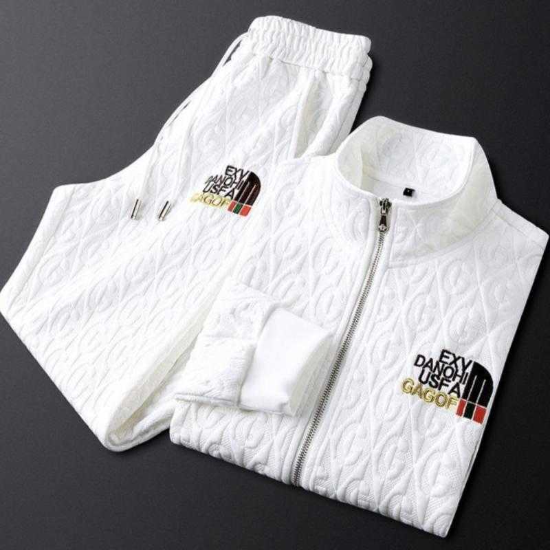 

Men's Tracksuits Casual Suit 2022 Spring And Autumn Light Luxury Coat Fashion Embroidered Jacket Trousers Two Piece, White