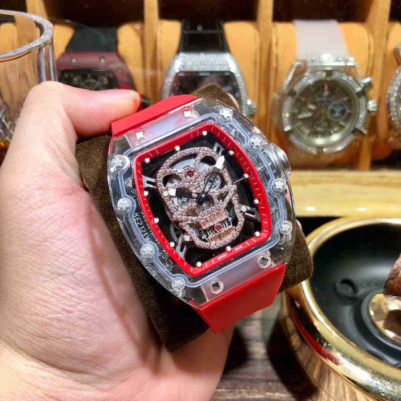 

multi-function SUPERCLONE watches wristwatch Luxury richa milles designer crystal transparent skull men's fully automatic mechanical watch h, Same price