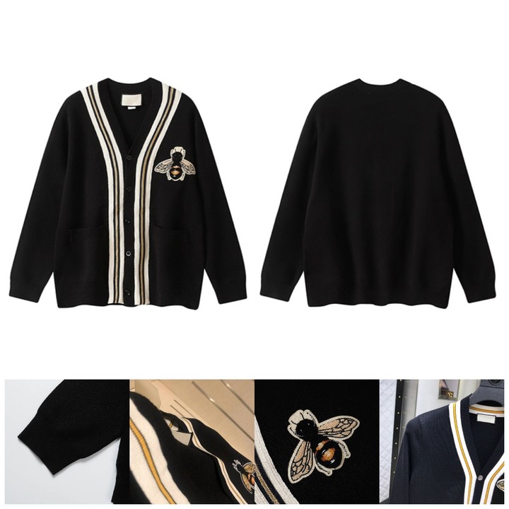 

2022 Designer Mens Sweaters Guccie Men Womens Little Bee Embroidery Cardigan Sweater Knit Wool Jacket V-neck Solid Couples Sweater