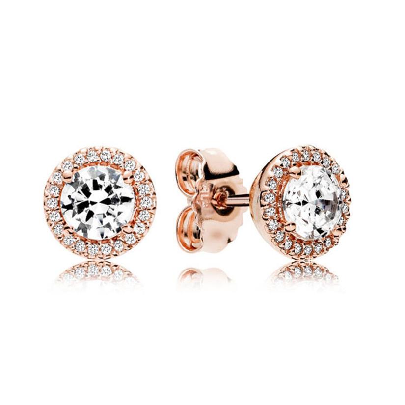 

18K Rose gold Classic Elegance Stud Earrings Original Box for Pandora 925 Sterling Silver Round Sparkle luxury designer stud earri230F