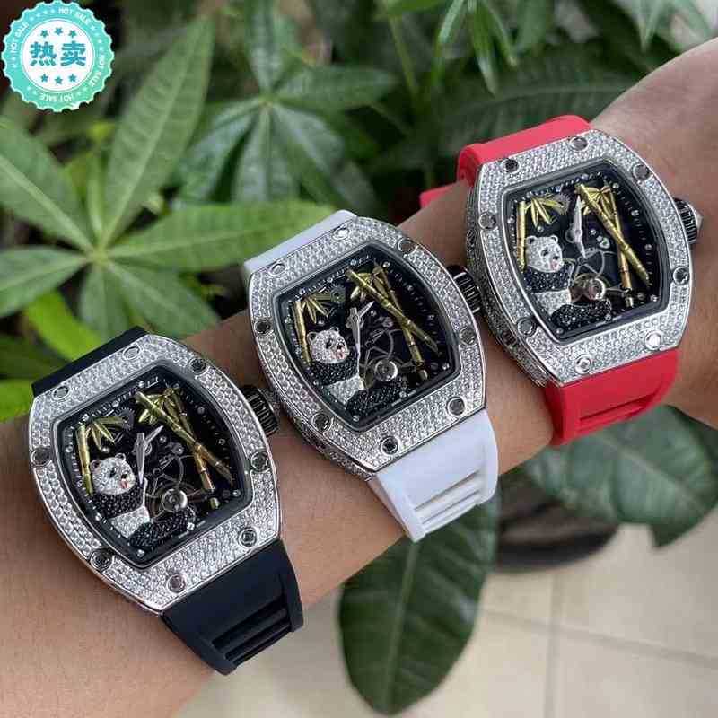 

multi-function SUPERCLONE Watch designer Men's Business Richa Milles Automatic Mechanical Fashion Trend Full Diamond National Treasure Panda, Silver