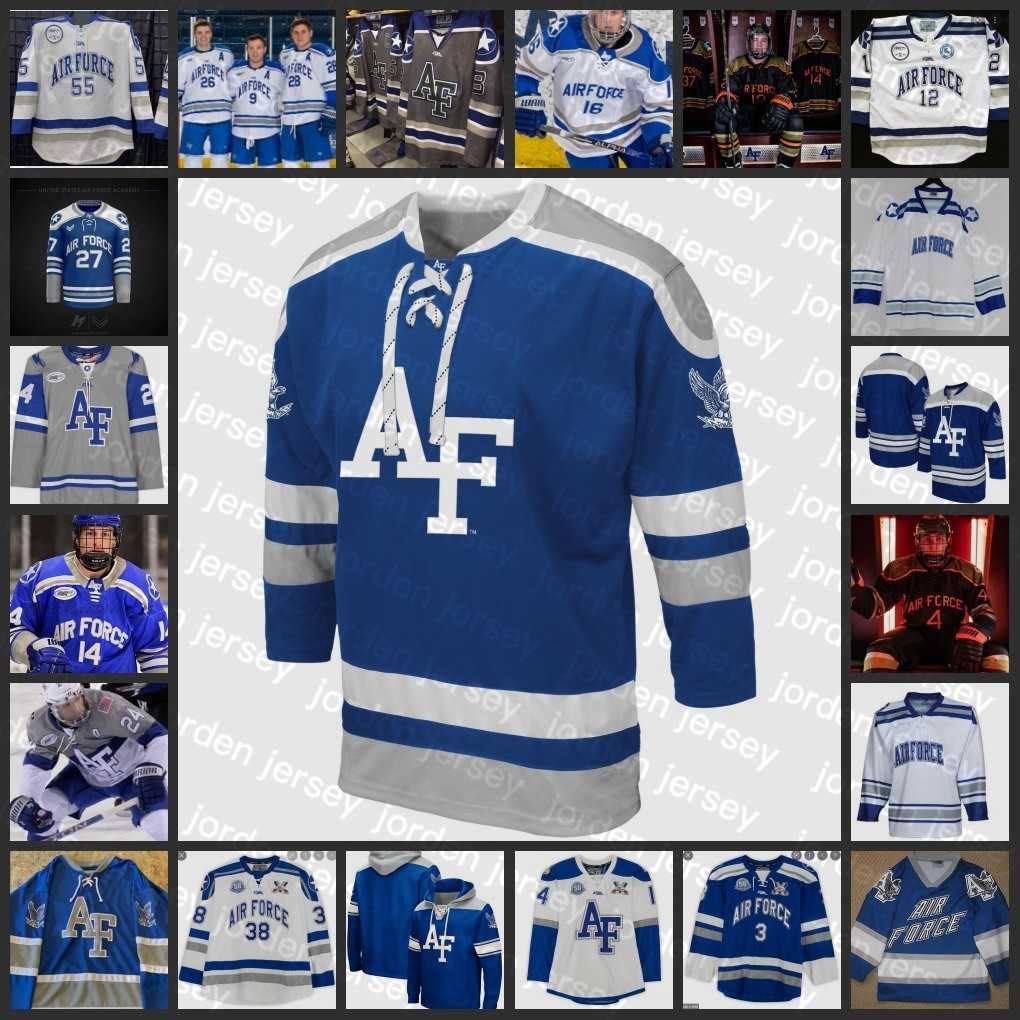 

NEW College Hockey Wears 2022 NCAA AF Falcons Hockey Jersey 27 Luke Robinson 28 Mitchell Digby 29 Jasper Lester 33 Alex Schilling 37 Will Ga
