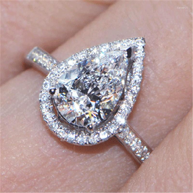

Cluster Rings Water Drop Promise Ring Silver Color Pear Cut Sona Cz Engagement Wedding Band For Women Bridal Party Jewelry