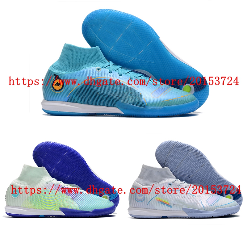 

Soccer shoes Mercurial Superfly 9 Elite IC Cleats Football Boots Core White Blue 2022 Mens Scarpe Da Calcio CR7 Neymar Ronaldo, As picture 1