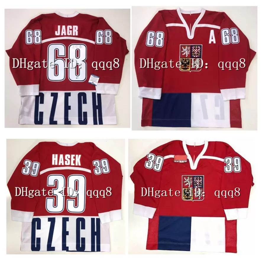 

College wear 1998 CZECH REPUBLIC Hockey Jersey DOMINIK HASEK JAROMIR JAGR Custom Any Name Number Stitching Custom Size -4XL, As pic