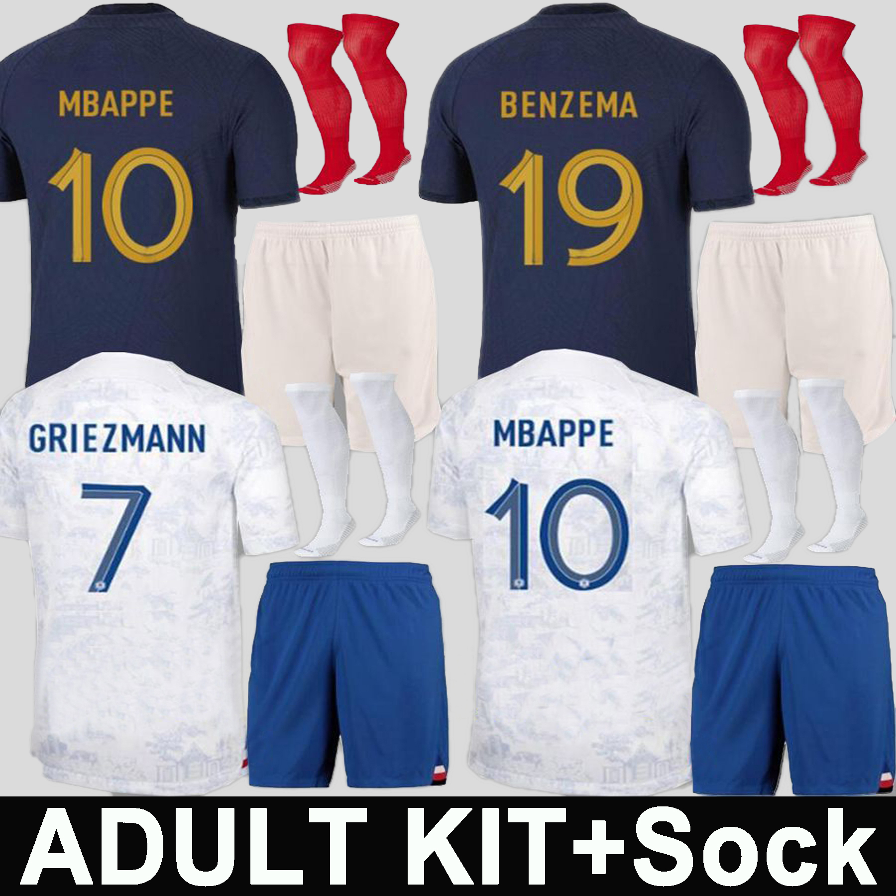 

Maillots de football 2022 Soccer Jersey French BENZEMA Football shirts MBAPPE GRIEZMANN POGBA kante maillot foot kit top shirt MEN sets, 2022 home adult kit