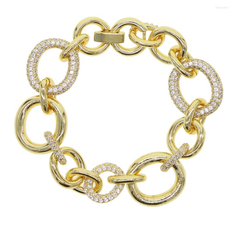 

Charm Bracelets Punk Big Link Chain Bracelet With Crystal Gold Color CZ Round Femme For Women Fashion Jewelry
