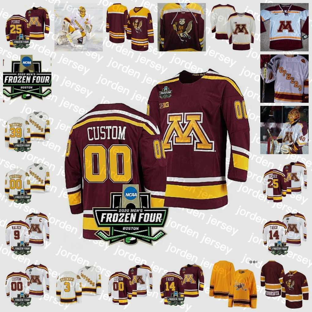

NEW College Hockey Wears 2022 NCAA Frozen Four Championship Minnesota Golden Gophers Hockey Jersey Custom 58 Sampo Ranta 40 Mat Robson 2 Tyl, 2022 white without any patch