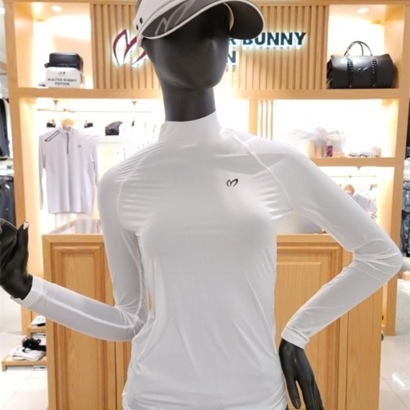 

Golf T-Shirts spring summer lightweight sun protective long sleeves golf shirt for women mock round neck layer soft thin stretch wear 220923, Black