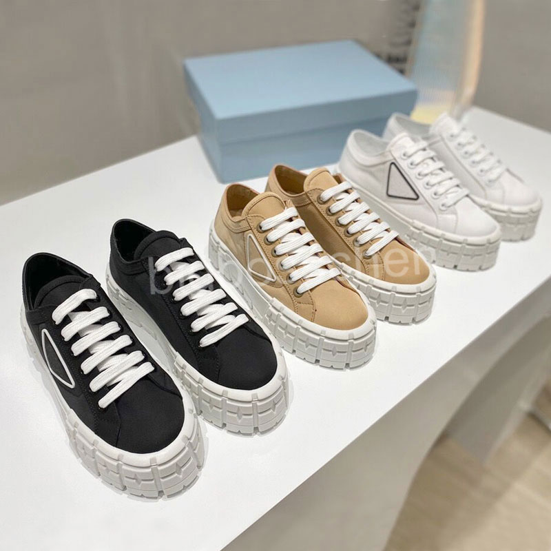 

Top brand sneakers women's nylon casual shoes classic fashion triangle label heightened thick bottom comfortable lace-up black white apricot canvas running shoes, Blue