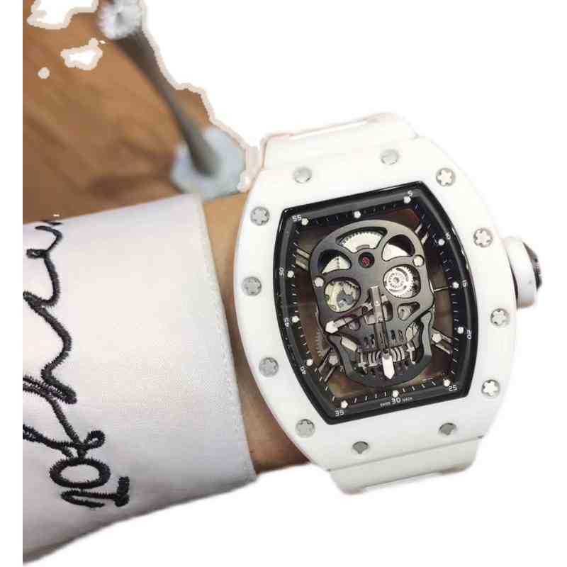 

multi-function SUPERCLONE watches wristwatch Luxury richa milles designer men's ceramic fully automatic mechanical watch hollowed out skull, Black