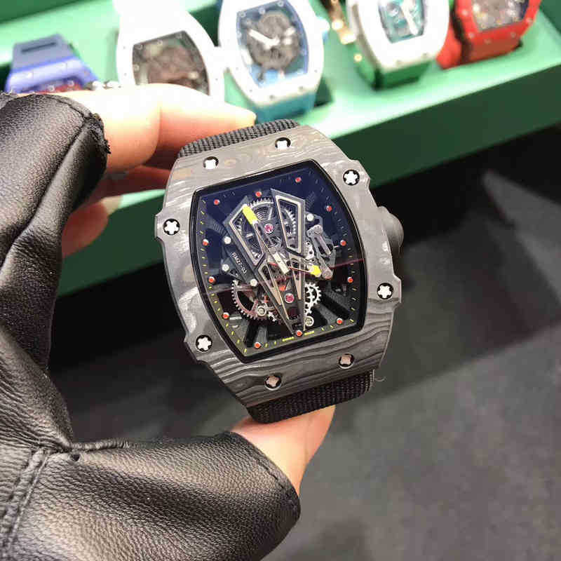 

multi-function SUPERCLONE watches wristwatch Luxury richa milles designer fashion men's automatic mechanical watch carbon fiber hollow out p, Black