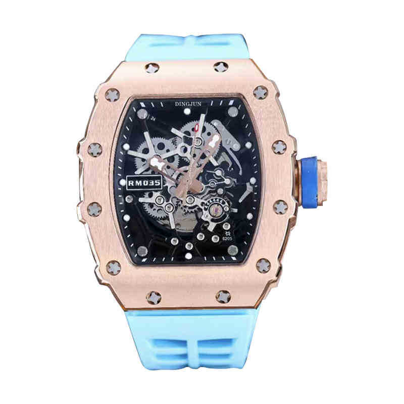 

multi-function SUPERCLONE watches wristwatch Luxury richa milles designer rm035 mechanical watch men's personality transparent hollow wine b, Gold shell white belt