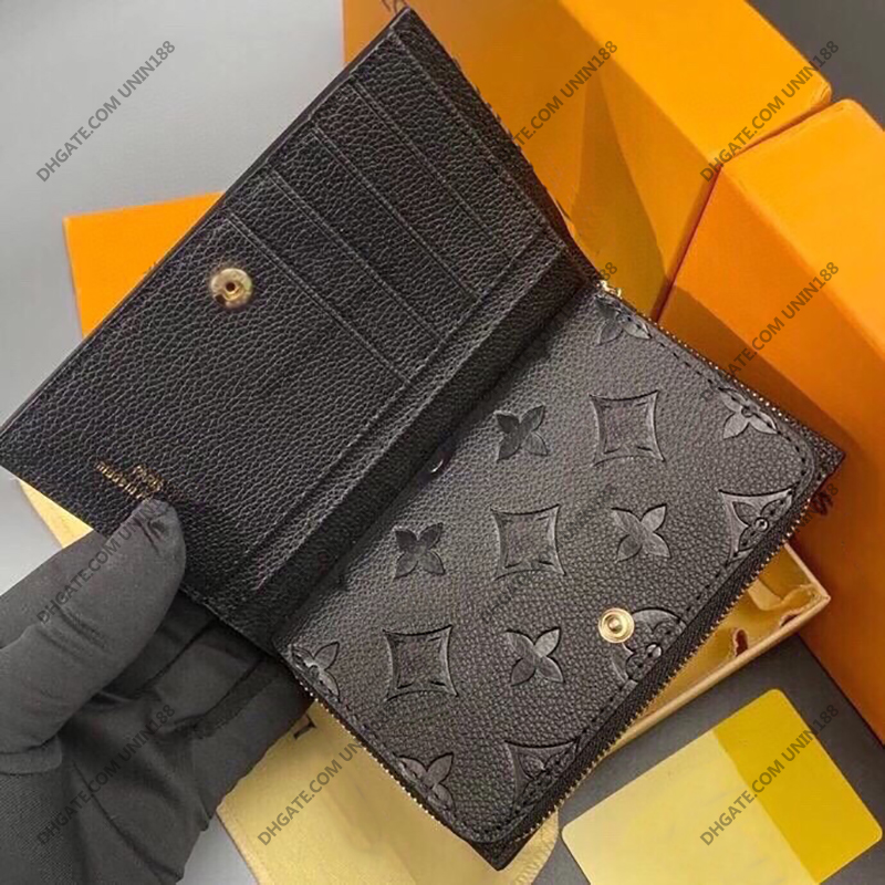 

22FW Women Luxurys Designers Wallets Handbag Classic Embossed Flower L Bag Ladies Double Buckle Travel Wallet Zippy Coin Purse With Box M60235, Black
