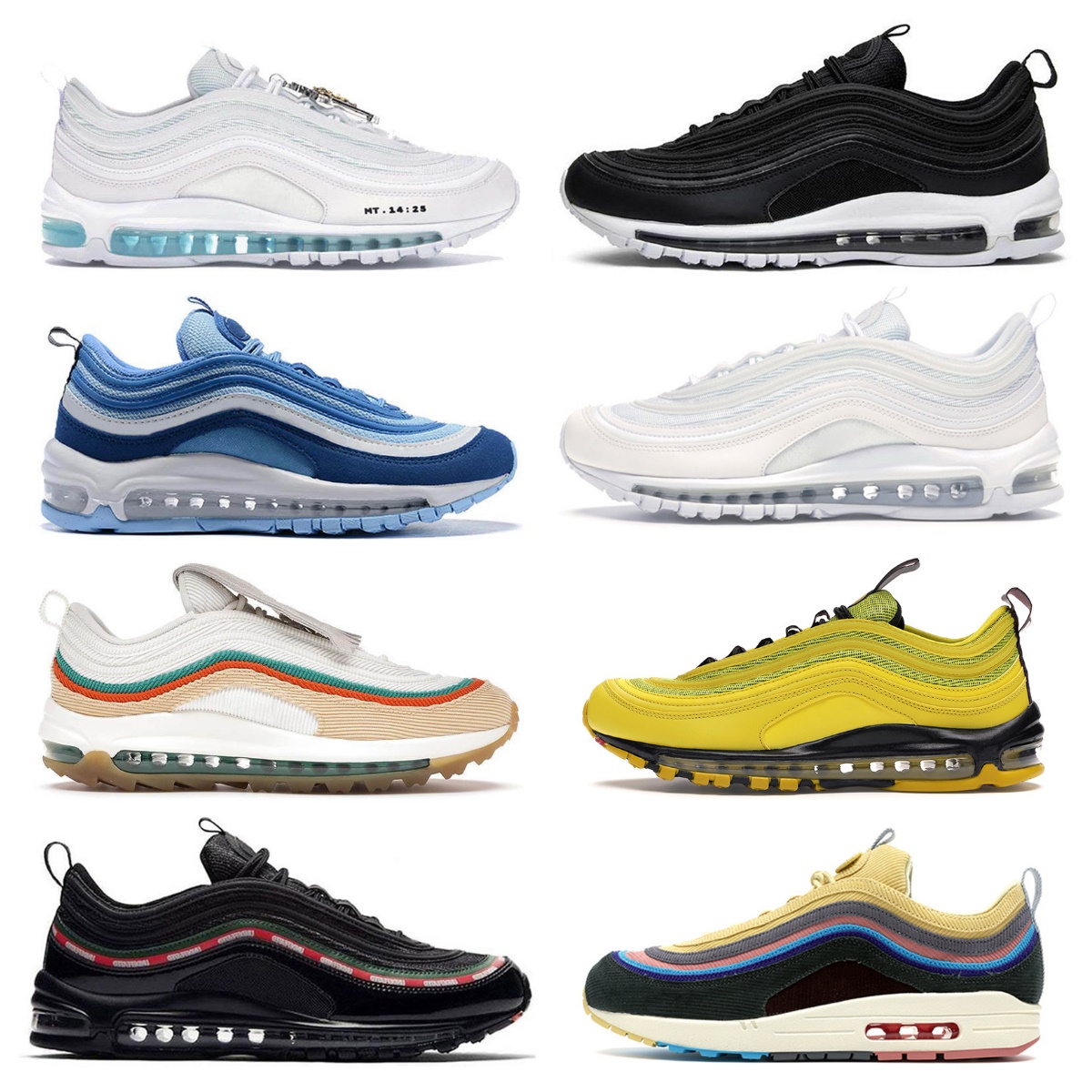 

Undefeated 97 Casual Shoes OG 97s Mens Women Sean Wotherspoon mschf x inri jesus triple black white Hot sliver bullet metalic gold max97 Bred Bright Citron Sneakers, Bubble package bag