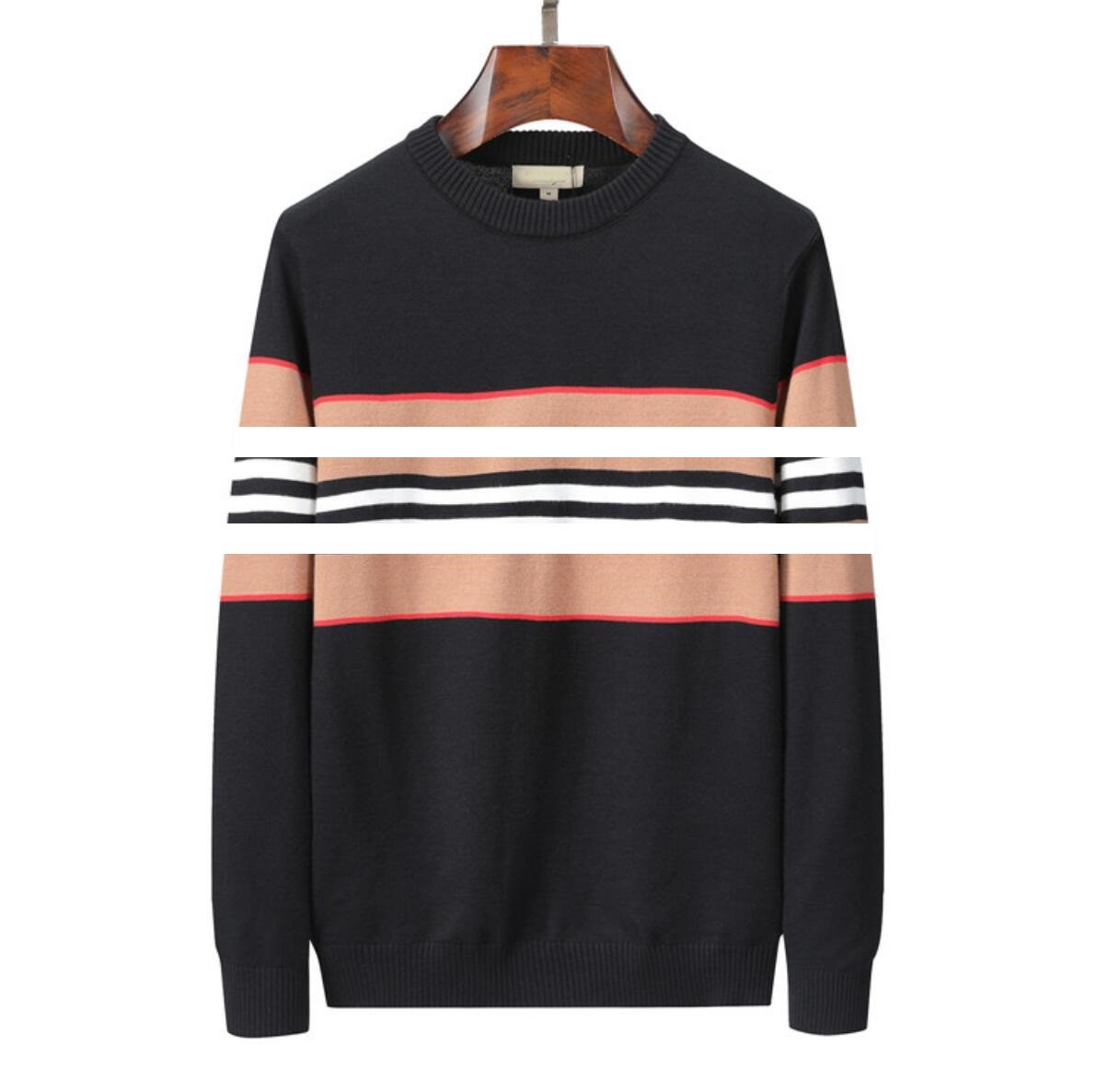 

2022 Fashion Fall Winter Men's Sweaters Casual Warm Sweatshirts Round-necked Knitted Sweater Cotton Striped Shirt Coats, Black