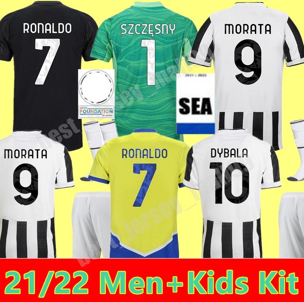 

College wear Men kids RONALDO DYBALA 21 22 soccer jersey LOCATELL MORATA KULUSEVSKI goalkeeper football shirt CHIESA DE LIGT jUvenTus Camise, Home+champions patch adult