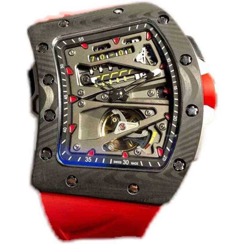 

multi-function SUPERCLONE watches wristwatch Luxury richa milles designer men's carbon fiber automatic mechanical watch calendar hollowed ou, Black