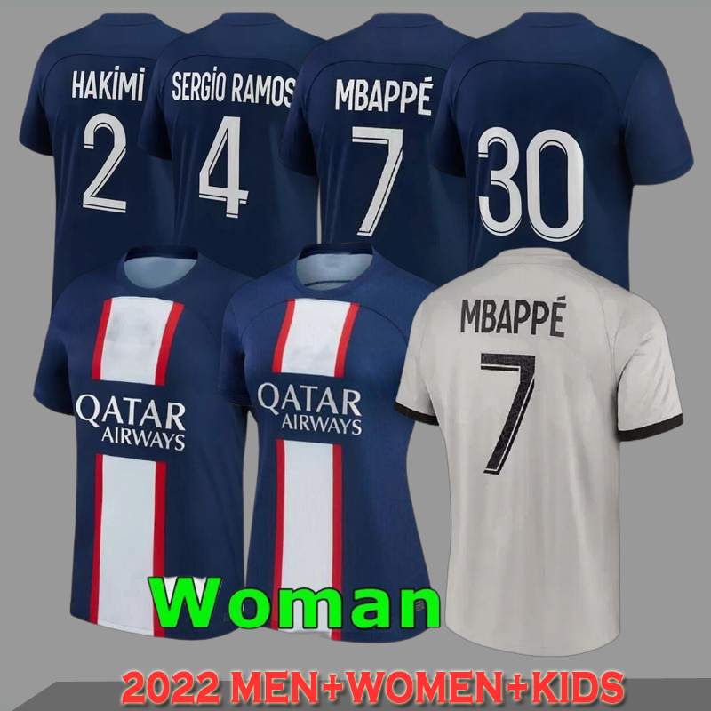 

MBAPPE HAKIMI PLAYER #7 #10 #30 soccer jersey SERGIO RAMOS 22 23 paris Maillots de football 2022 2023 MARQUINHOS VERRATTI pSGS HAKIMI men kids shirt sports uniforms, Kids 3rd
