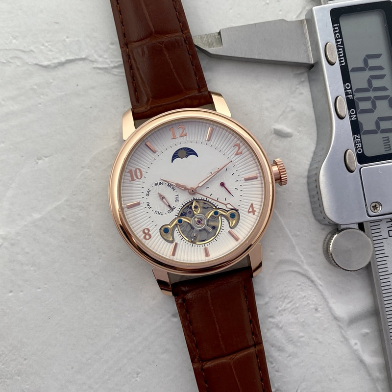 

Men Watch Stainless Steel tourbillon Five stitches 44MM Automatic mechanical Watches Top Luxury Brand leather Strap Fashion PAT